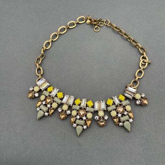 J.crew Chunky Necklace Women's Multicolor Gold Tone Rhinestone Spring Ring - Picture 1 of 3
